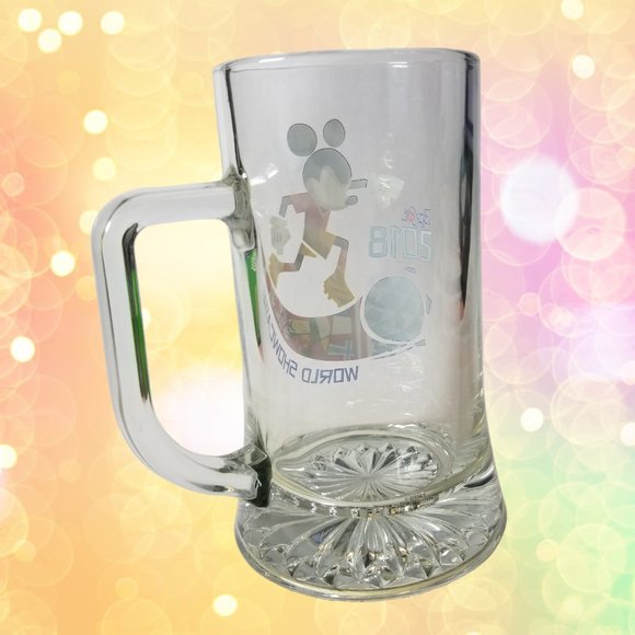 Mickey Mouse Coffee Mug Clear Glass 2018 World Epcot Disney World Showcase Stein - Picture 7 of 9